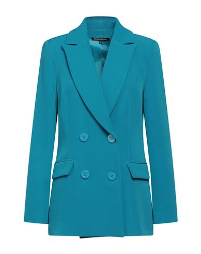 Mirella Matteini Woman Blazer Turquoise Size 6 Polyester, Elastane In Blue