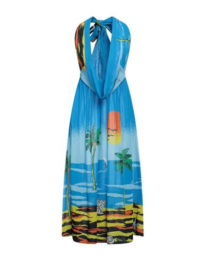 Ganni Woman Midi Dress Azure Size S/m Organic Cotton In Blue