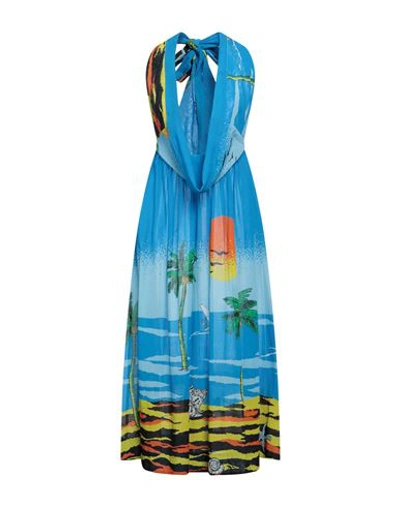Ganni Woman Midi Dress Azure Size Xxs/xs Organic Cotton In Blue
