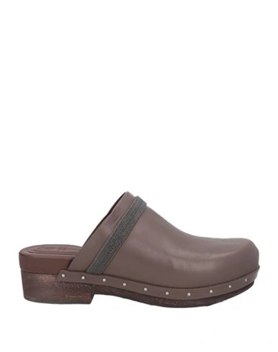 Brunello Cucinelli Woman Mules & Clogs Dark Brown Size 5.5 Soft Leather
