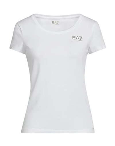 Ea7 Woman T-shirt White Size S Cotton, Elastane