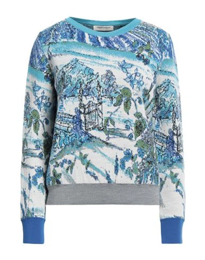 Angelo Marani Woman Sweater Azure Size 4 Pure Virgin Wool Iws, Viscose, Polyester, Metallic Polyeste In Blue