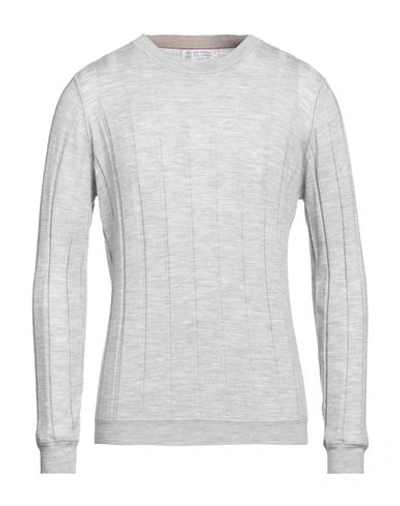 Brunello Cucinelli Man T-shirt Light Grey Size 46 Virgin Wool, Cashmere
