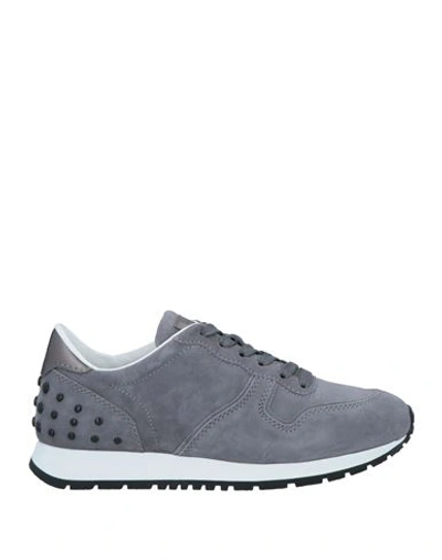 Tod's Woman Sneakers Lead Size 6 Soft Leather In Grey