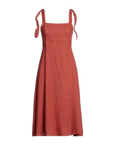 Honorine Woman Midi Dress Rust Size L Linen In Red