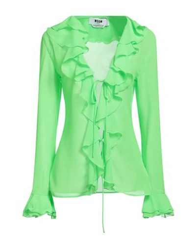 Msgm Woman Shirt Acid Green Size 6 Polyester