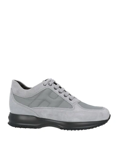 Hogan Man Sneakers Light Grey Size 9 Soft Leather, Textile Fibers