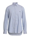Brooksfield Man Shirt Navy Blue Size 16 ½ Cotton, Polyamide, Elastane