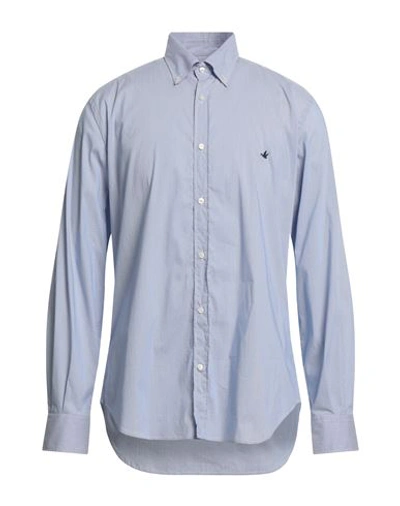Brooksfield Man Shirt Navy Blue Size 16 ½ Cotton, Polyamide, Elastane