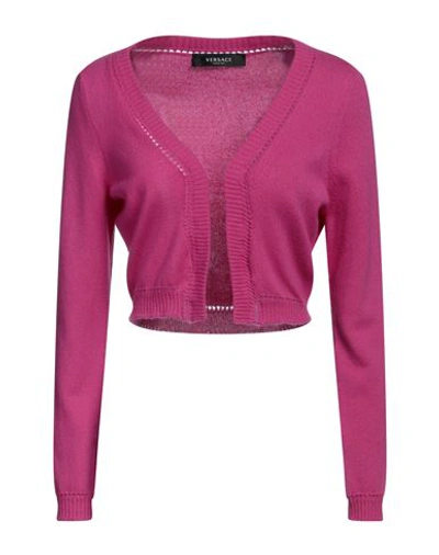 Versace Woman Cardigan Fuchsia Size 10 Cashmere In Pink
