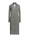 Agnona Woman Midi Dress Taupe Size L Cashmere, Silk, Polyamide, Metallic Polyester In Grey