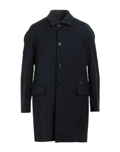 Paolo Pecora Man Overcoat & Trench Coat Midnight Blue Size 38 Polyester, Wool, Elastane