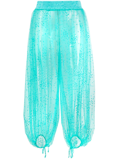 Styland Star-embroidered Tulle Cropped Trousers In Blue