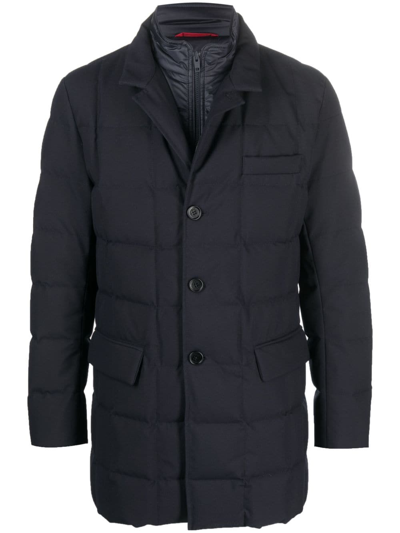 Fay Notched-collar Quilted Down Jacket In Blu