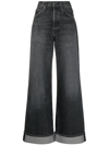 Agolde Dame Cuffed Organic Cotton Wide Leg Jeans In Black