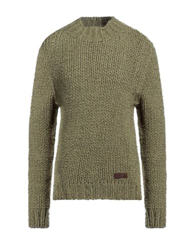 Dsquared2 Man Turtleneck Military Green Size M Wool, Polyamide, Bovine Leather In Green
