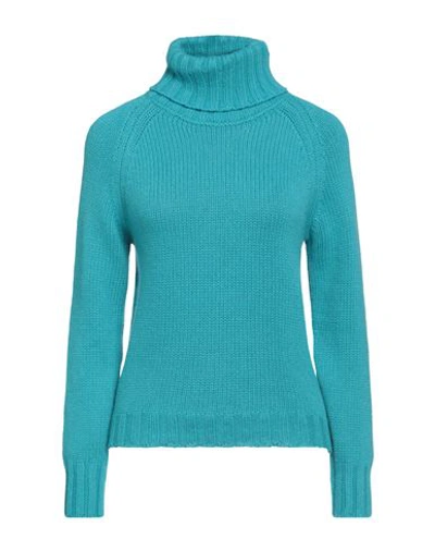 Aragona Woman Turtleneck Turquoise Size 8 Cashmere In Blue