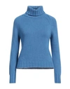 Aragona Woman Turtleneck Light Blue Size 8 Cashmere