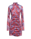 Versace Jeans Couture Floral Ruched Mini Bodycon Dress In Red