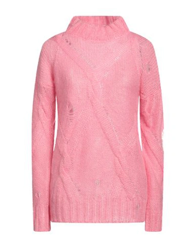 Erika Cavallini Woman Turtleneck Pink Size M Mohair Wool, Polyamide, Wool