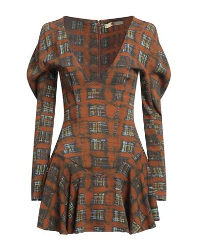 Knwls Plaid-check Print Dress In Brown