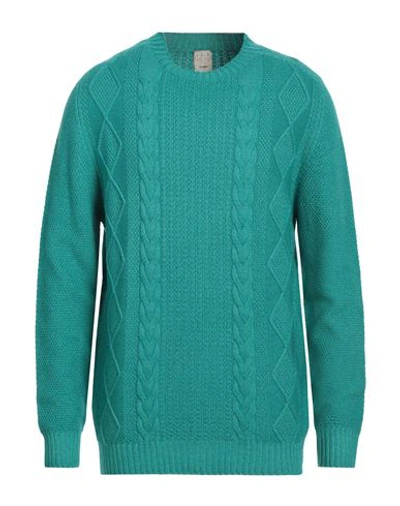 H953 Man Sweater Emerald Green Size 44 Merino Wool In Blue