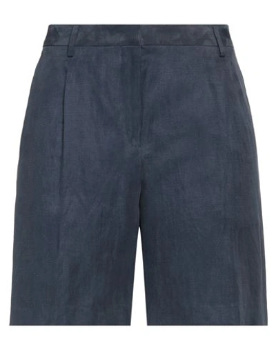 Lardini Woman Shorts & Bermuda Shorts Slate Blue Size 12 Viscose, Linen, Cotton