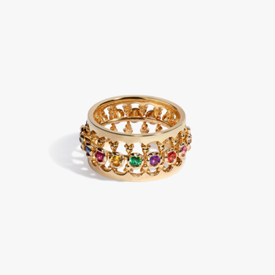 Annoushka Marguerite & Crown 18ct Yellow Gold Rainbow Sapphire Ring Stack