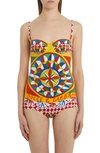 Dolce & Gabbana Carretto-print One-piece Swimsuit In Yellow Multicolor
