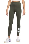 Nike Sportswear Classics High Waist Graphic Leggings In Cargo Khaki/ White