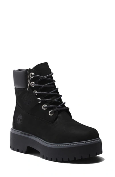 Timberland Stone Street Waterproof Platform Boot In Black Nubuck