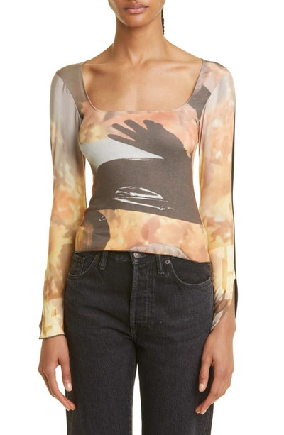 Elliss Orange Sunflower Long Sleeve T-shirt In Print Multi