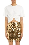 Rabanne White Crewneck Top With Short Sleeves And Ruched Cut-out On The Front In Cotton Woman In Off White
