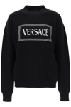 Versace Crew-neck Sweater With Logo Inlay In Black White (black)