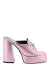 Versace Metallic Leather Flat With Medusa Detail And Maxi Platform In Baby Pink New Palladium (metallic)