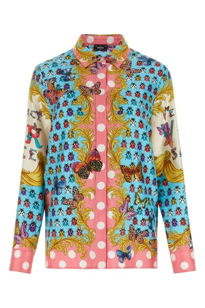 Versace Woman Printed Satin Shirt In Multicolor