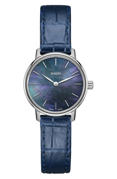 Rado Coupole Classic Quartz Croc Embossed Leather Strap Watch, 27mm In Blue