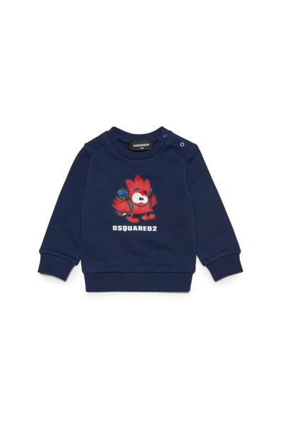 Dsquared2 Kids' D2s763b Sweat-shirt Dsquared Cotton Crew-neck Sweatshirt With Tiny Leaf In Eclipse Blue