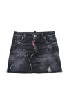 DSQUARED2 D2G80F SKIRT DSQUARED SHADED BLACK DENIM SKIRT WITH SPOTS AND RAW CUT HEMLINE