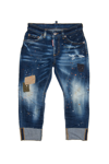 DSQUARED2 D2P384M SAILOR JEAN TROUSERS DSQUARED SHADED DARK BLUE SAILOR STRAIGHT JEANS WITH PATCHES AND SPOTS