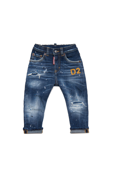 Dsquared2 Babies' D2p76ab Trousers Dsquared Medium Blue Shaded Jeans With Breaks And Patches In Blue Denim