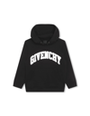 GIVENCHY BLACK HOODIE WITH WHITE ARCHED LOGO