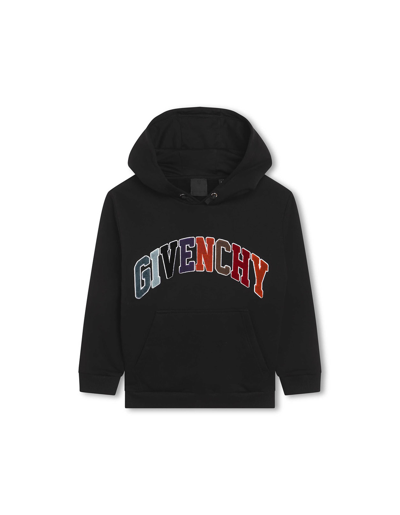 Givenchy Kids' Black Hoodie With Multicoloured Signature In B Nero