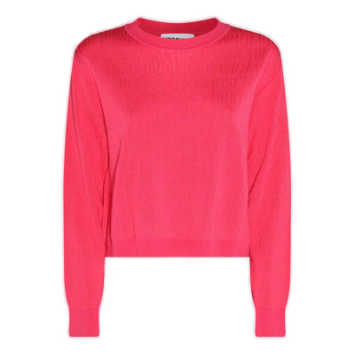 Moschino Allover Logo Crewneck Sweatshirt In Pink