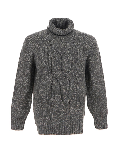 Brunello Cucinelli Cable-knit Cashmere Rollneck Sweater In Grey