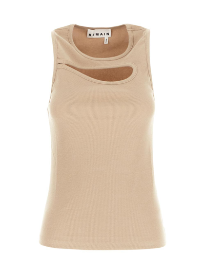 Remain Ribbed Knit Cut-out Top In Beige