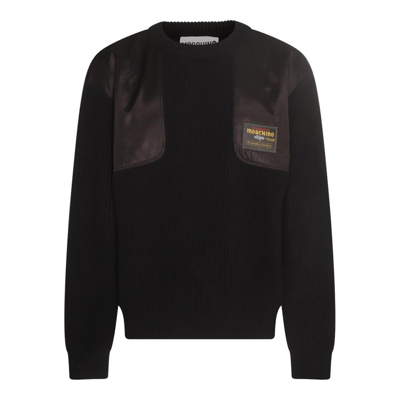 Moschino Logo Patch Crewneck Knitted Sweater In Black