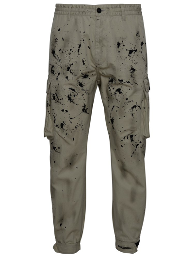 Dsquared2 Paint Splatter Printed Elastic Waist Cargo Trousers In Grey