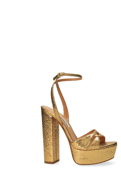 Aquazzura Metallic Platform Sandals In Gold
