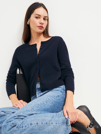 Reformation Clara Cashmere Crew Cardigan In Navy